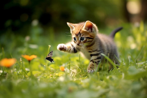 a playful kitten chasing a butterfly AI generated