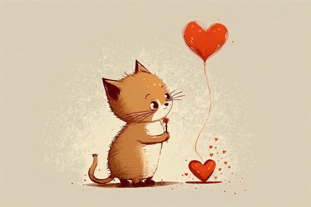 a playful kitten and cheerful hearts