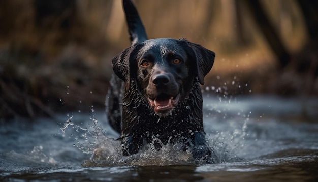 Playful labrador splashes in pure joy showing loyalty and obedience generative ai