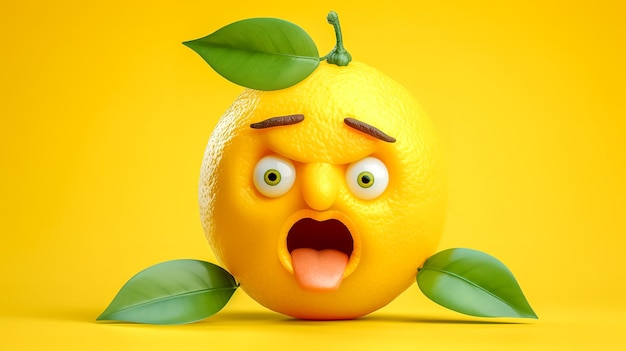 A playful lemon character with a sour expression complete with wide eyes and a tongue out set