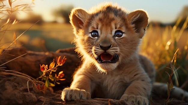 Playful lion cub closeup of pawing delight