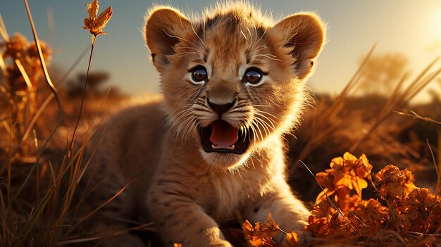 Playful Lion Cub CloseUp of Pawing Delight