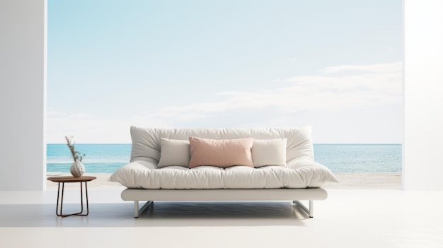 Playful Minimalism White Couch By The Ocean