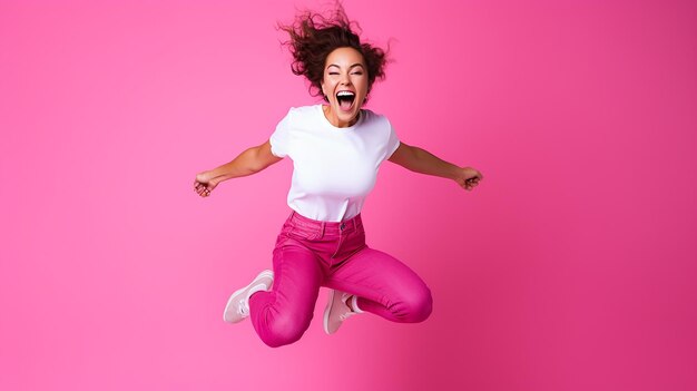 Playful Moments Candid Shot on a Bright Pink Background