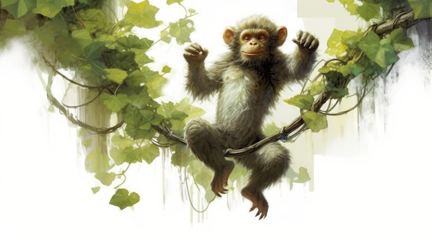 A playful monkey swinging from vine to vine ai generated