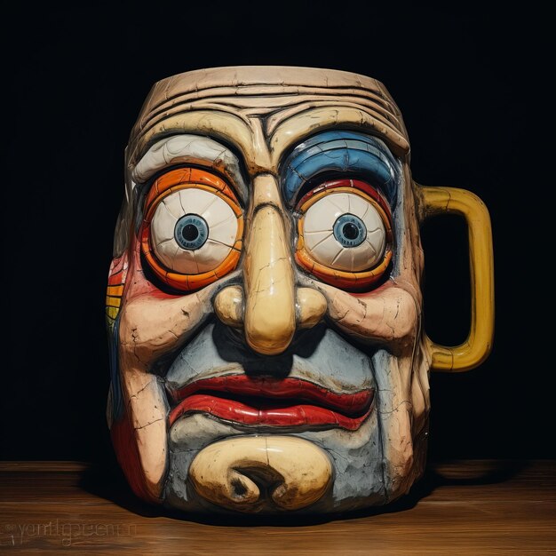 Photo playful morbidity outsider art inspired beer mug with crazy face