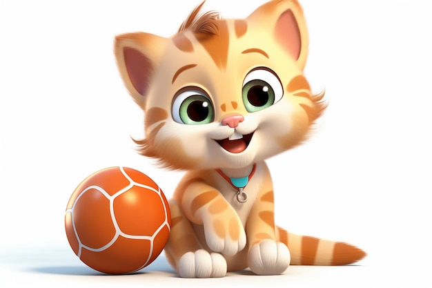 遊び心のあるオレンジ色の子猫がジェネレーティブAIによるボールの近くに立っています