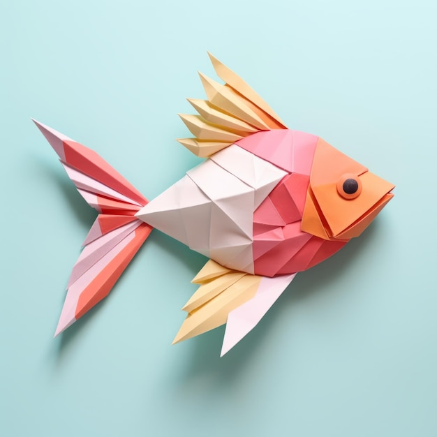 Photo playful origami fish sculpture on blue background