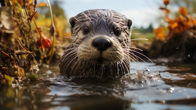 Playful Otter In Flowing Stream Vray Tracing Art By Dariusz Klimczak