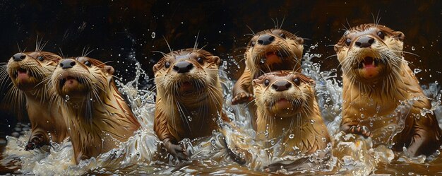 Playful Otters Splashing Their Antics A Joy To Wallpaper