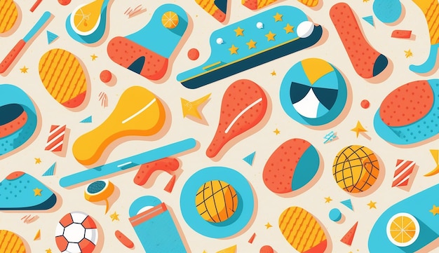 Playful Patterns Summer Background with Cute Sports Generative AI