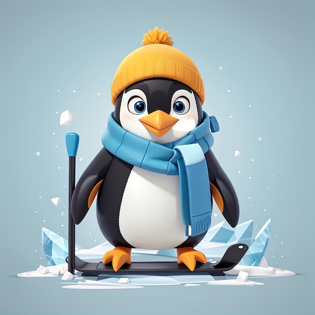 遊び心のあるペンギン・オン・アイス・カートゥーン・スキー・アドベンチャー