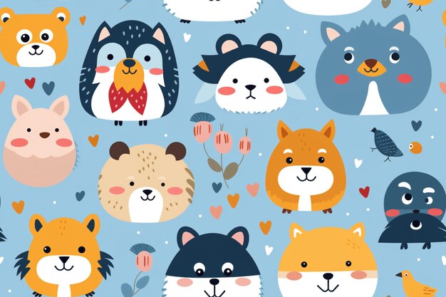 Playful Pet Parade in Watercolor Elegance A Seamless Pattern of Cats and Dogs in a Whimsical Parade