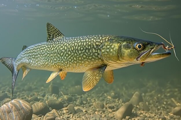 Playful Pike Chasing Prey in Shallow Waters