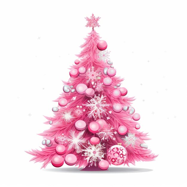 Photo playful pink christmas tree vibrant vector image and clipart on a white background