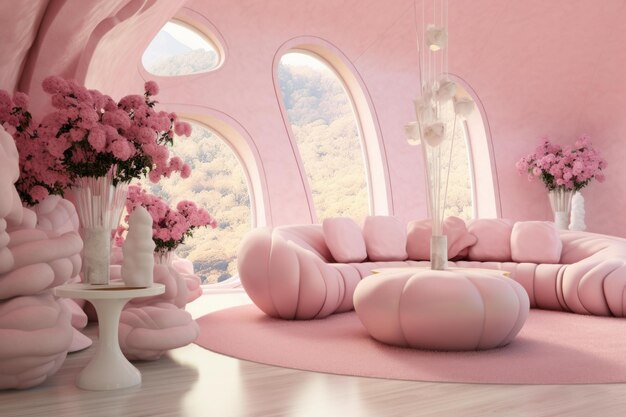 Photo playful pink flamingo themed room with furniture generate ai