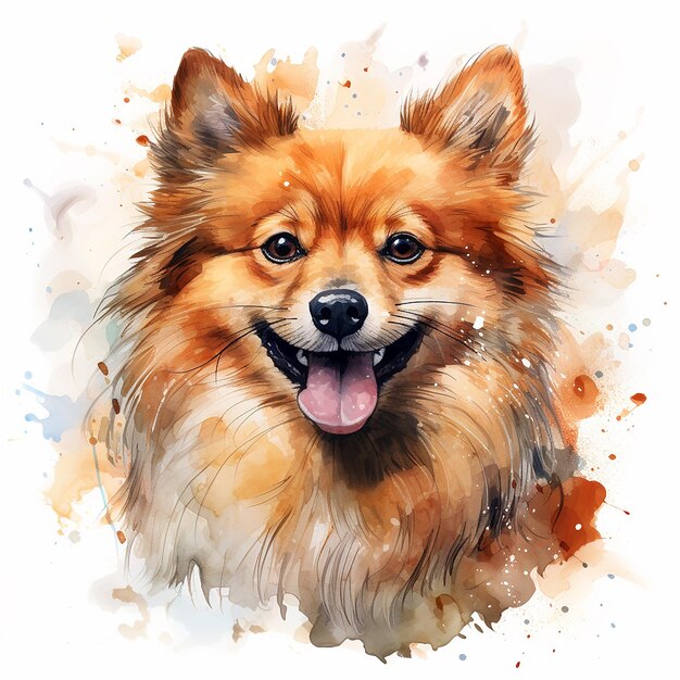 Photo playful pomeranian tattoo design of illustrative watercolor pomeranian dog