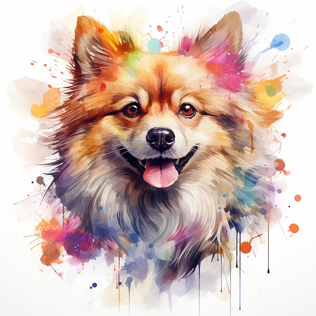 Playful Pomeranian Tattoo Design of Illustrative Watercolor Pomeranian Dog