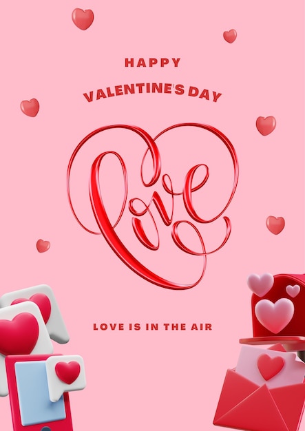 쾌활한 포스터 3D Valentine39s Day 1