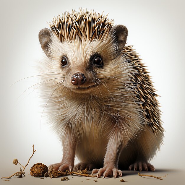 Playful Prowler Realistic Hedgehog on Solid White