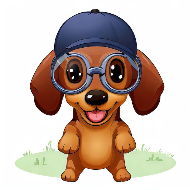 Photo playful pup in perspective hat and glasses on baby dachshund generative ai