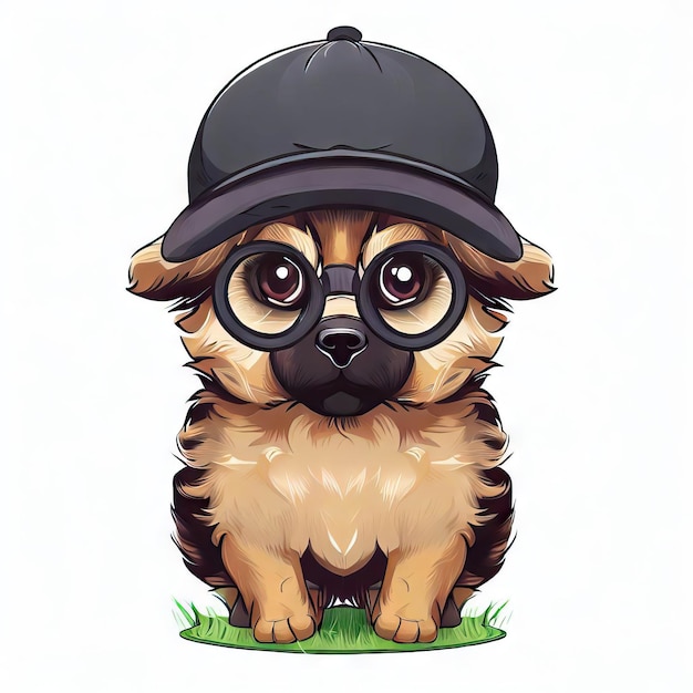 Playful Pup Portraits Baby German Shepherd with Hat and Glasses Generative AI