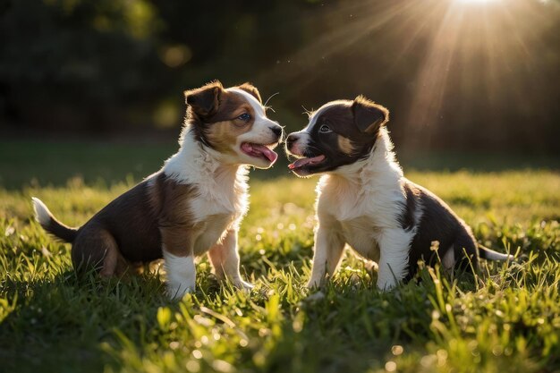 Photo playful puppies in sunlight