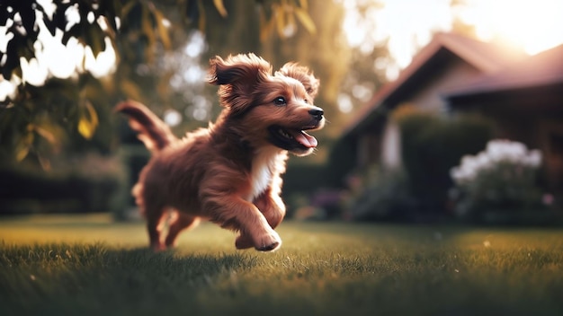 写真 遊び心のある子犬と夏の太陽 aiが生み出したイラスト リアルな犬