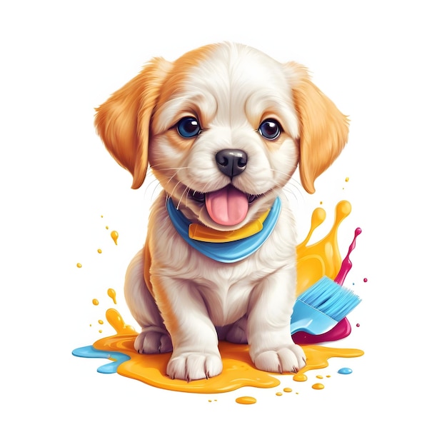 Playful Puppy in a Mess of Colors