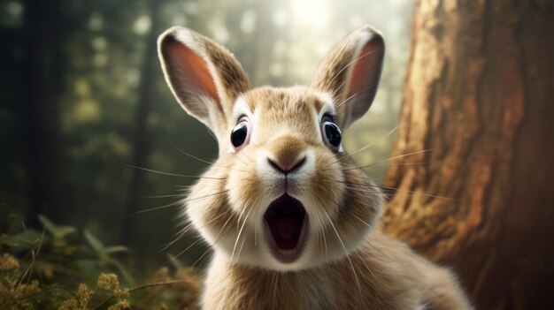 사진 숲 속 의 장난스러운 토끼 애니메이션 표현 과 포토바싱 기법
