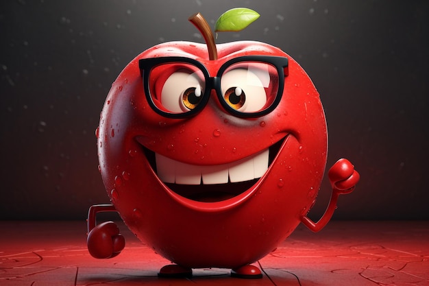 Foto personaggio giocoso della mela rossa con un tocco di freschezza