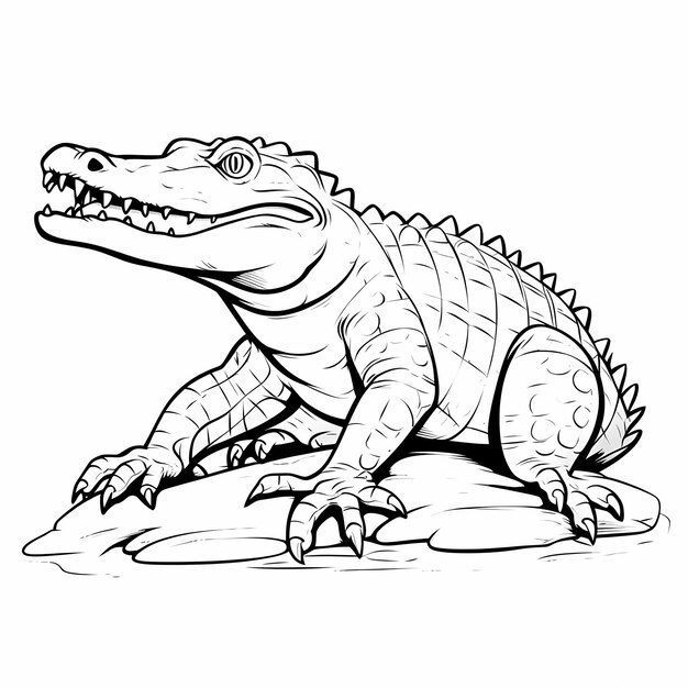 Photo playful reptile friend smiling crocodile coloring page for kids