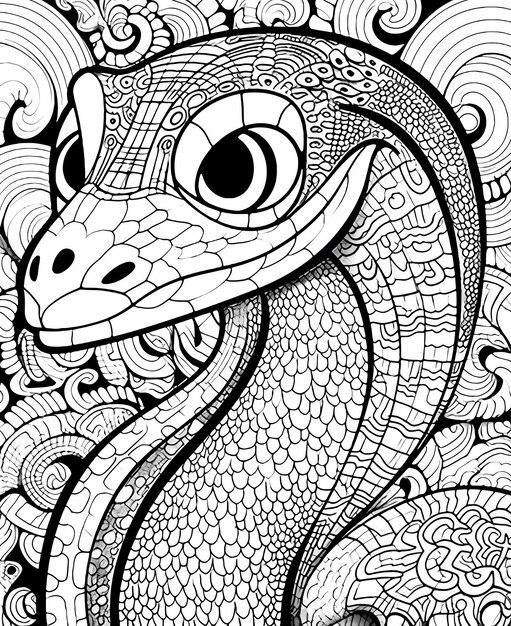 Photo playful reptile fun coloring page of silly snake in cartoon style with thick lines