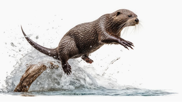 Foto illustrazione realistica della foto giocosa della lontra di fiume - ia generativa.