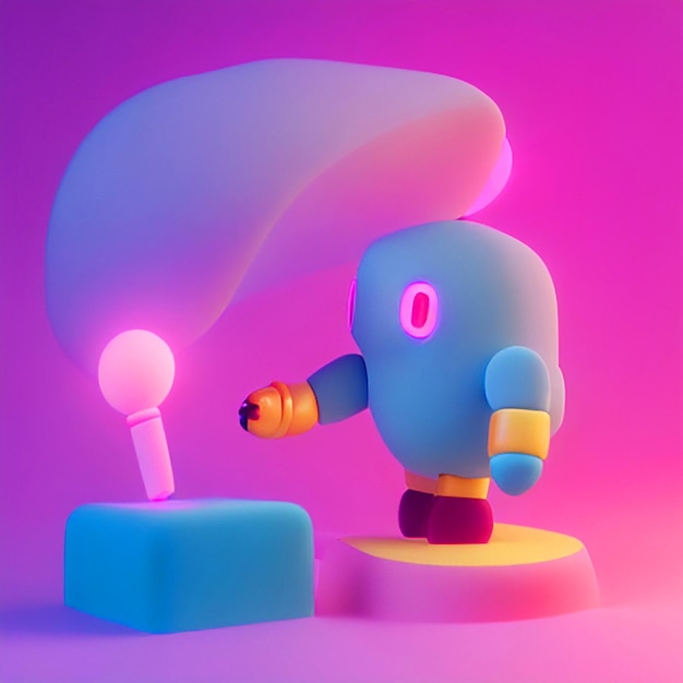 Playful robot with pink and light blue aesthetics cute design with big circular reflective eyes