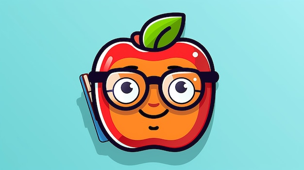 Playful school tool cute academic icon sticker with an apple wearing glasses