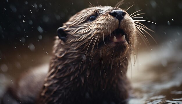 A playful seal looks at camera wet and cute generated by artificial intelligence