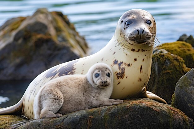 Photo playful seals in coastal