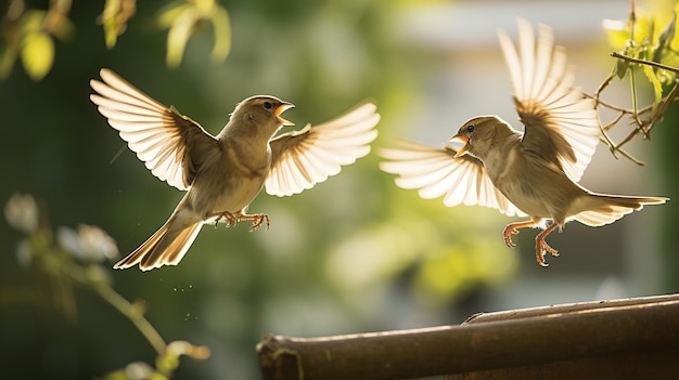 Photo playful sparrows in aerial spat