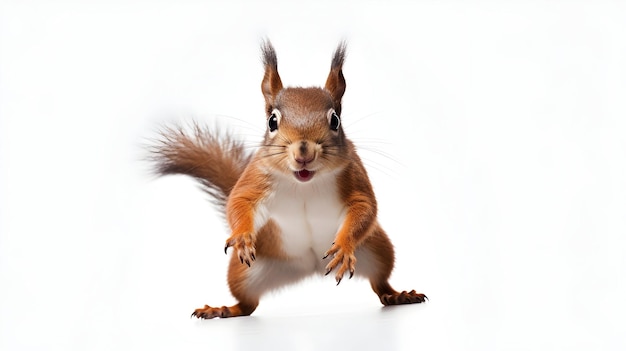 A playful squirrel caught in a funny pose