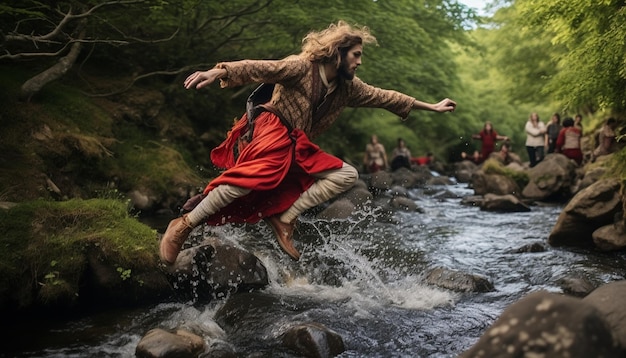 the playful tradition of jumping over streams or small rivers during Sizdah Bedar