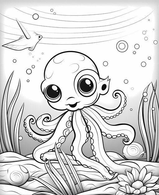 Playful Undersea Delights Coloring Book with Cute Baby Octopus