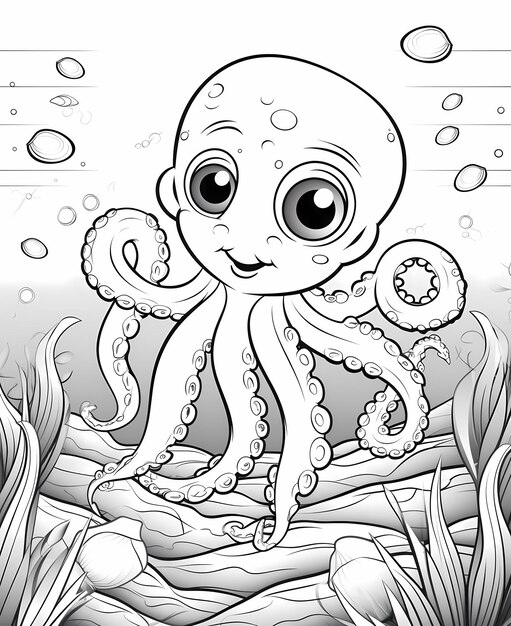 Photo playful undersea delights coloring book with cute baby octopus