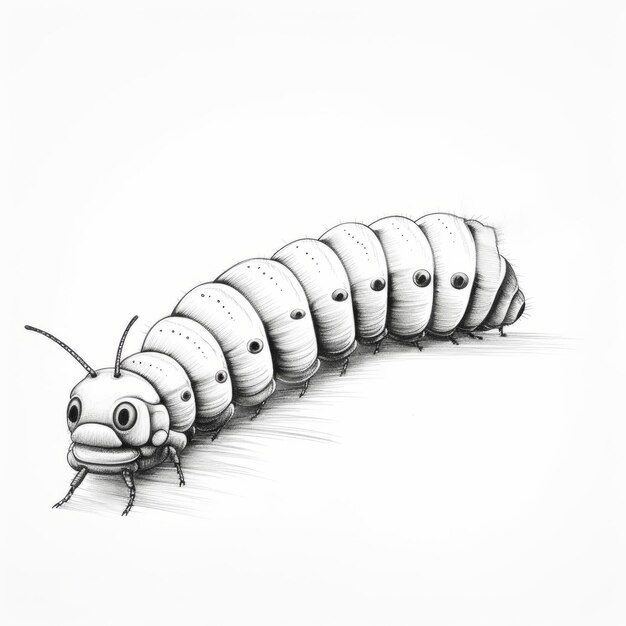 Фото Игральная векторная иллюстрация гусеницы в черно-белом