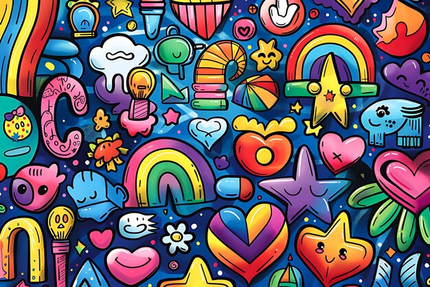 A playful and vivid graffitistyle artwork celebrating love in its many forms with dynamic rainbows