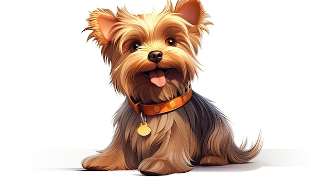 Playful Yorkshire Terrier Cartoon Character on White