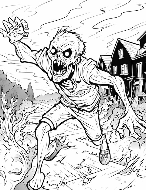 Photo playful zombie attack cartoon coloring pages kids with halloween pumpkin