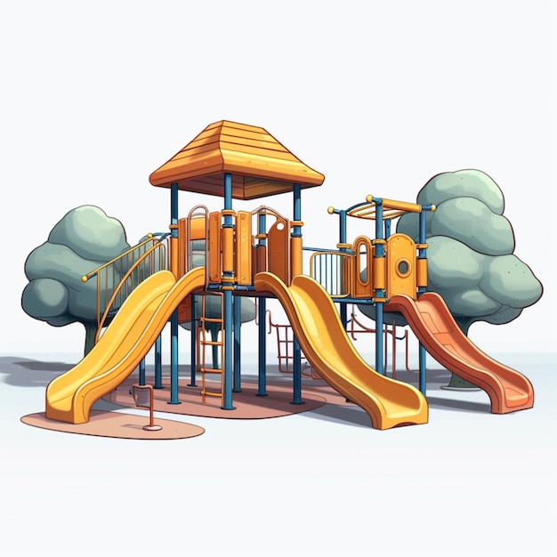 Playground 2d cartoon illustraton on white background high