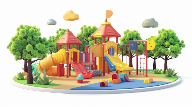 Playground for children 3D modern panorama of the landscape park and nature