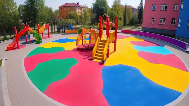 Playground for children with a modern protective and safe coating Generative Ai